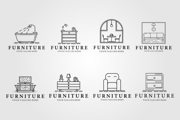 Download Set of Furniture Logo Line Art Vector - Logo Collection