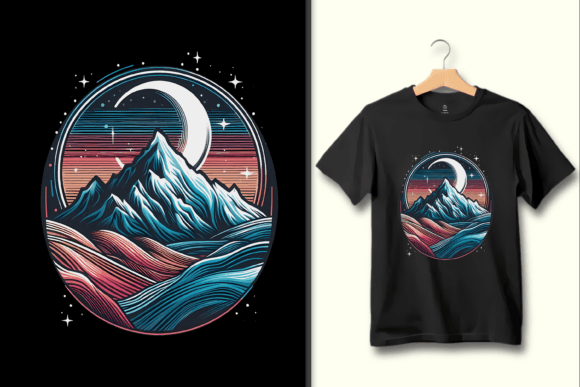 Download Retro Mountain Nightscape Circle Design - Design Collection