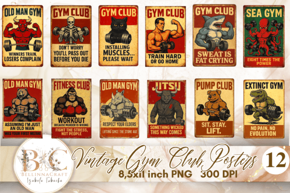 Download Vintage Gym Club Posters Bundle PNG - Club Collection
