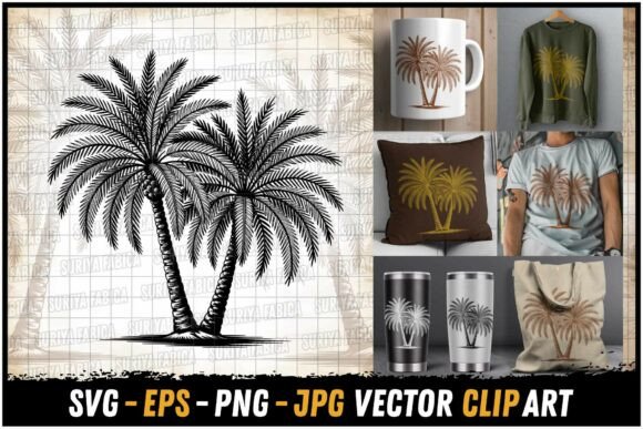 Download Lush Dual Palm Tree Wave Design SVG - Design Collection