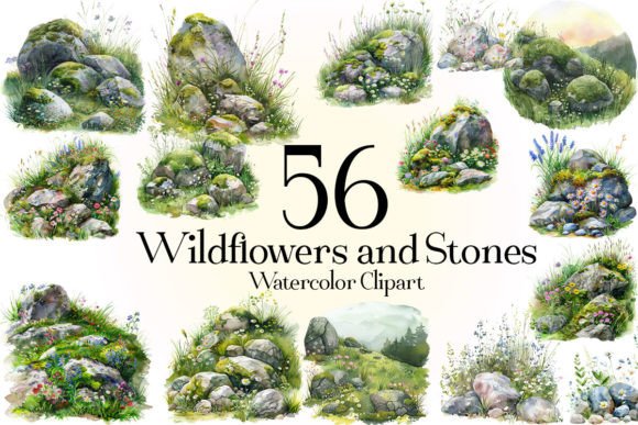 Download Wildflowers and Stones Clipart - Stone Collection